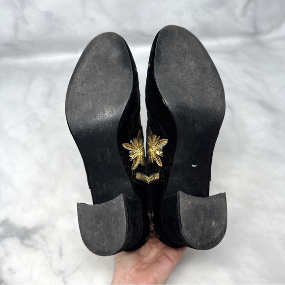 & Other Stories Black Velvet Ankle Boots with Gold Floral Embellishments - Picture 11 of 16